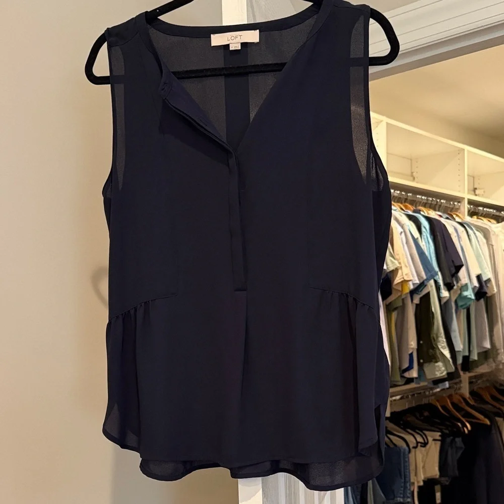 LOFT Navy Blue Sleeveless Blouse - Picture 3 of 3